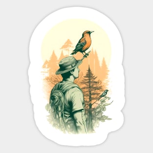 Men, bird,  forest Sticker